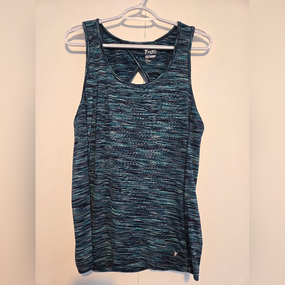 Old Navy Active Go-Dry Tank Top XL Blue Space Dye Keyhole Back